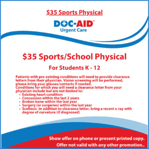 A flyer for a sports physical.