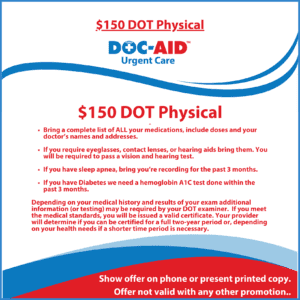 A flyer for the $ 1 5 0 dot physical.