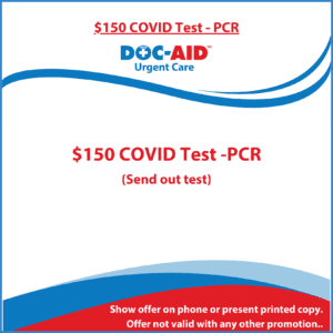 A $ 1 5 0 covid test-pcr card for an urgent care.